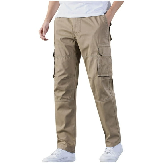 BXINGOHAI Cargo Pants for Men Multi Pockets Work Pants Solid Elastic Waist Cotton Pants Outdoor Daily Lounge Hiking Pants Today Sales Yellow,M