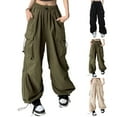thumbnail image 1 of BXINGOHAI Cargo Pants for Women High Waisted Casual Pants Baggy Stretchy Wide Leg Y2K Streetwear with 6 Pockets Army Green XL, 1 of 1