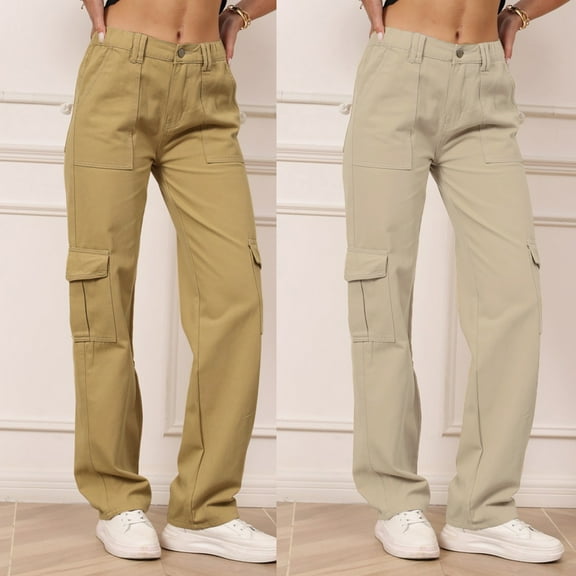 BXINGOHAI Cargo Pants for Women High Waisted Casual Pants Baggy Stretchy Wide Leg Y2K Streetwear with 6 Pockets Brown XXL