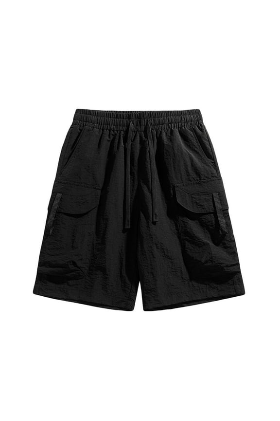 Cargo Shorts For Men Resistant Solid Work Shorts Workout Short Casual Lightweight Comfy Outdoor Sports Joggers Shorts With Drawstring Multi Pocket Elastic Waistband Today Sales Black,XL