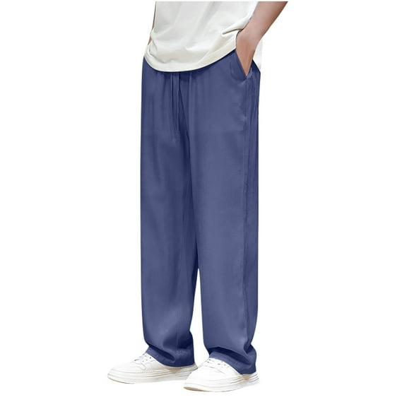 BXINGOHAI Casual Big And Tall Pants For Men Solid Resistant Baggy Pants Solid Elastic Waistband Pants Loose Fit Outdoor Pant With Pocket Blue,XXL