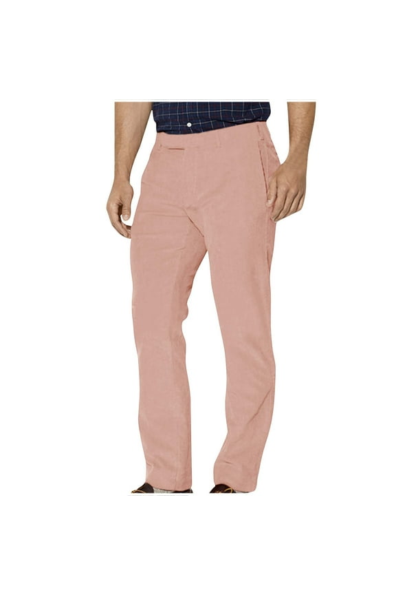 Casual Cotton Linen Solid Pants For Men Breathable Slim Fit Long Pants With Pocket Button Zipper Elastic Waistband Pants Pink,L