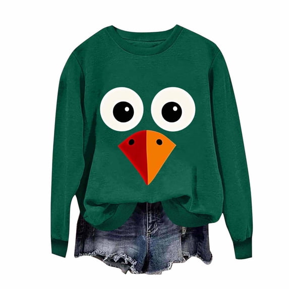 BXINGOHAI Casual Crewneck Shirt for Women Funny Graphic Long Sleeve Tee Holiday Party Family Matching Tops Army Green XS