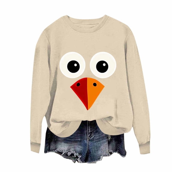 BXINGOHAI Casual Crewneck Shirt for Women Funny Graphic Long Sleeve Tee Holiday Party Family Matching Tops Khaki XL
