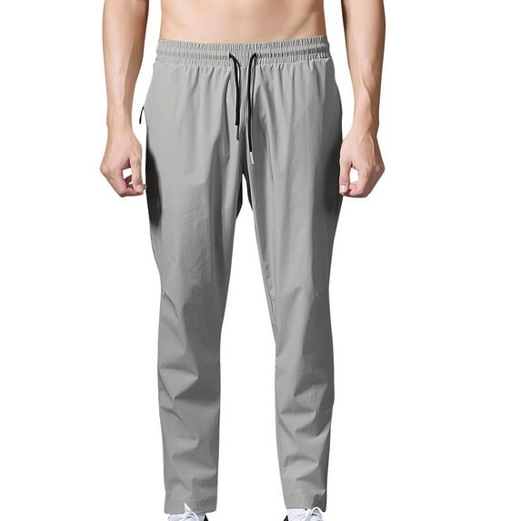 BXINGOHAI Casual Pants For Men Drawstring Stretchy Workout Pants Elastic Waistband Comfy Pants Lightweight Loose Fit Solid Pant Outdoor Athletic Pants With Zipper Pocket Today Deals Gray,M