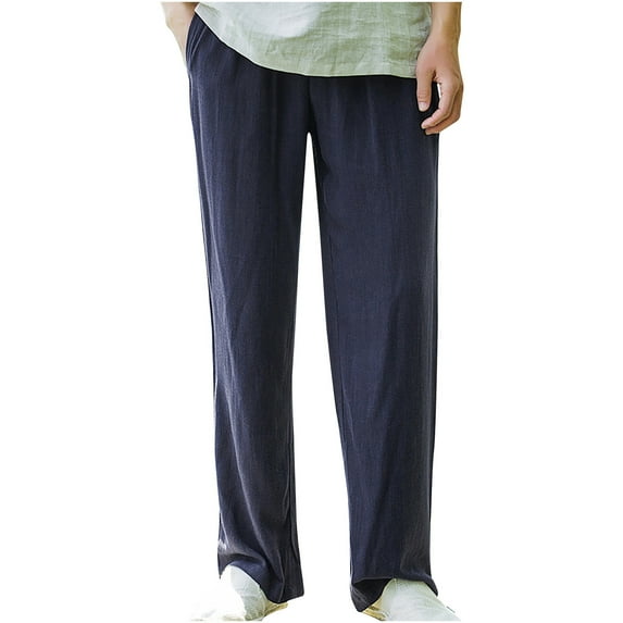 BXINGOHAI Casual Pants For Men Lightweight Loose Fit Pants Solid Resistant Elastic Waistband Pants Drawstring With Pocket Pnats 2024 Outdoor Daily Long Pants Navy,L