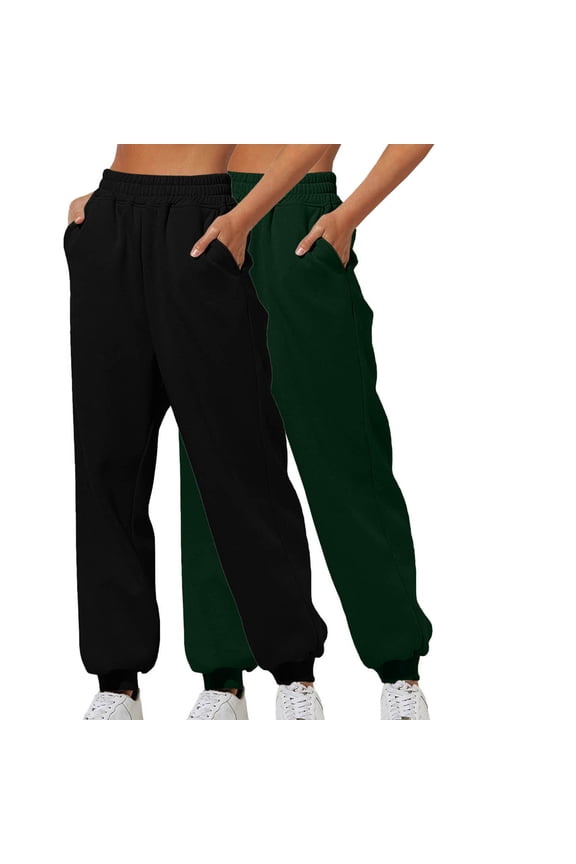 Casual Pants for Women 2Pc Solid Color Sanitary Pants Loose Lounge Sweatpants Fall Winter Thin Fleece Pants Green,S