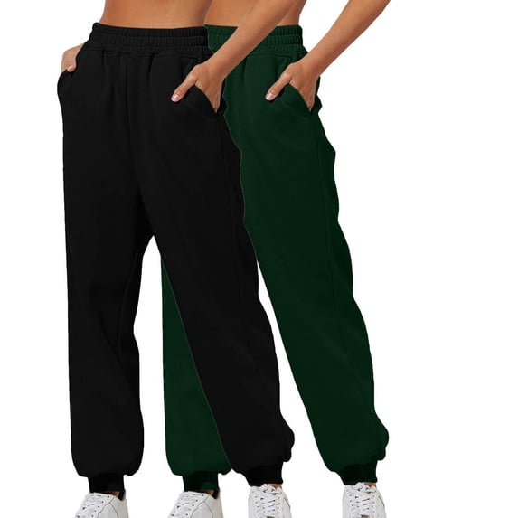 BXINGOHAI Casual Pants for Women 2Pc Solid Color Sanitary Pants Loose Lounge Sweatpants Fall Winter Thin Fleece Pants Today Green,M