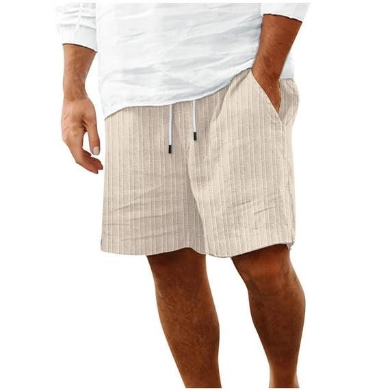 BXINGOHAI Casual Shorts Pants For Men Summer Outdoor Comfortable Shorts Solid Elastic Waist Drawstring Shorts With Pocket Beige,M