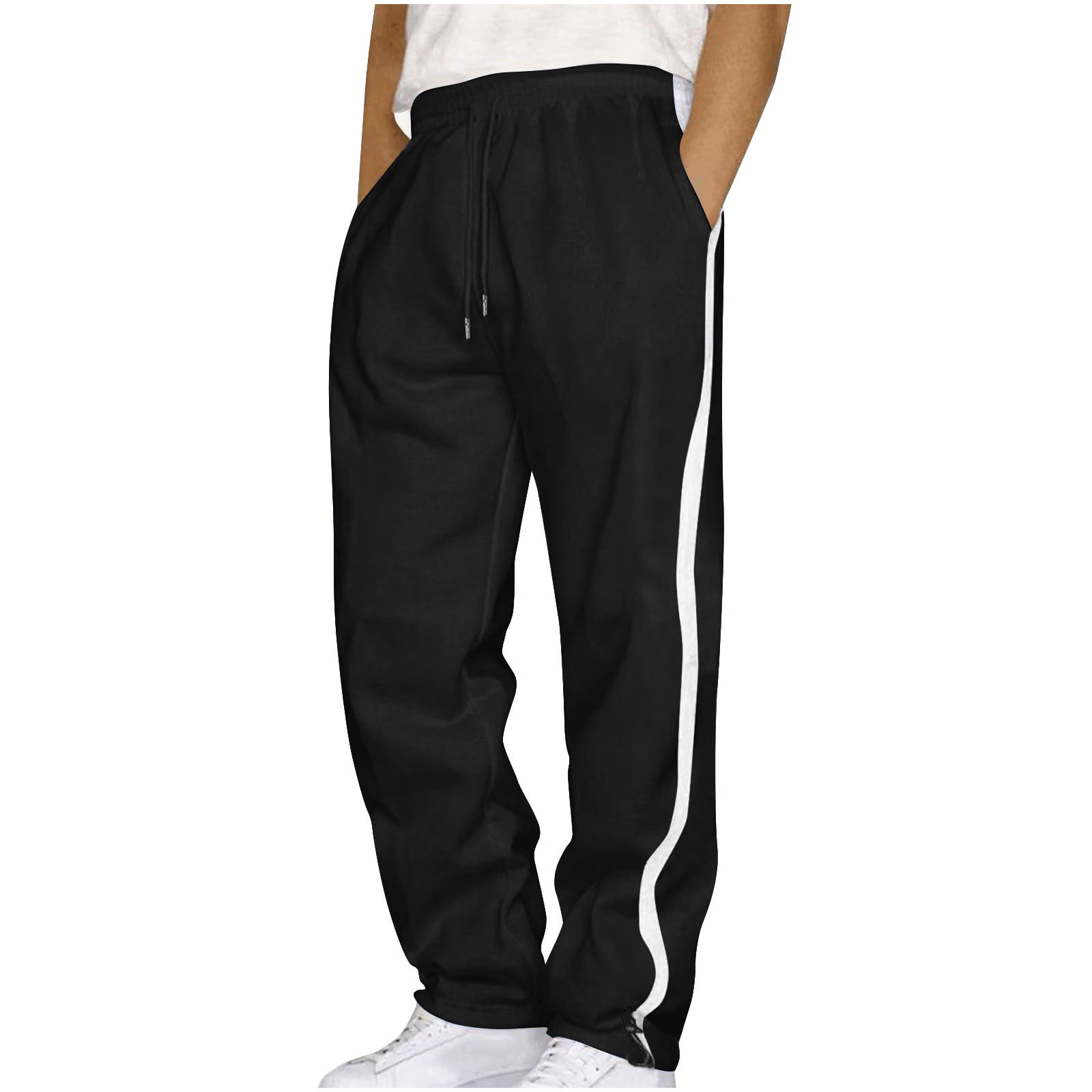 Black joggers with white stripe mens sale