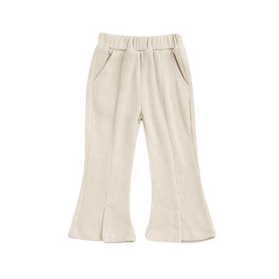 BXINGOHAI Children Girls Pants High Waisted Flare Pant Solid Color Full Length Bell Bottoms Trendy Lightweight Smooth Trousers Today Beige,110