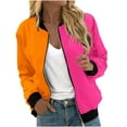 thumbnail image 1 of BXINGOHAI Classic Full Zip Bomber Jacket for Women Spring Casual Long Sleeved Jackets Lightweight Zip Up Coat Trendy Color Block Outwear Today Orange,XL, 1 of 5