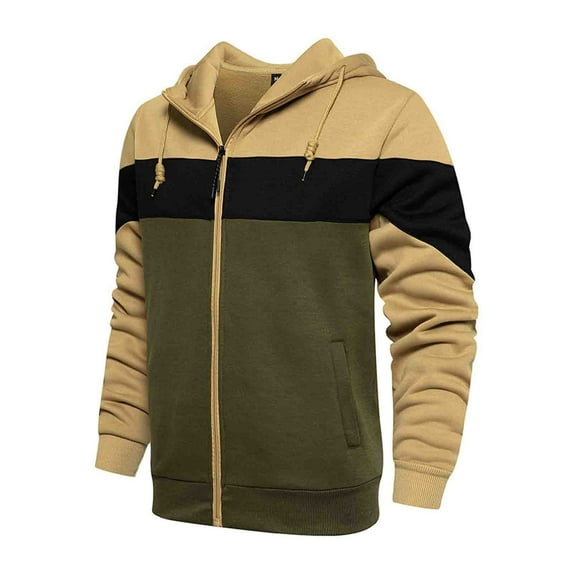 BXINGOHAI Color Block Hoodies Sweatshirt for Men Full Zip Sweatshirts Drawstring Long Sleeve Pullover Tops Athletic Jogging Shirts With Pockets Today Khaki,S