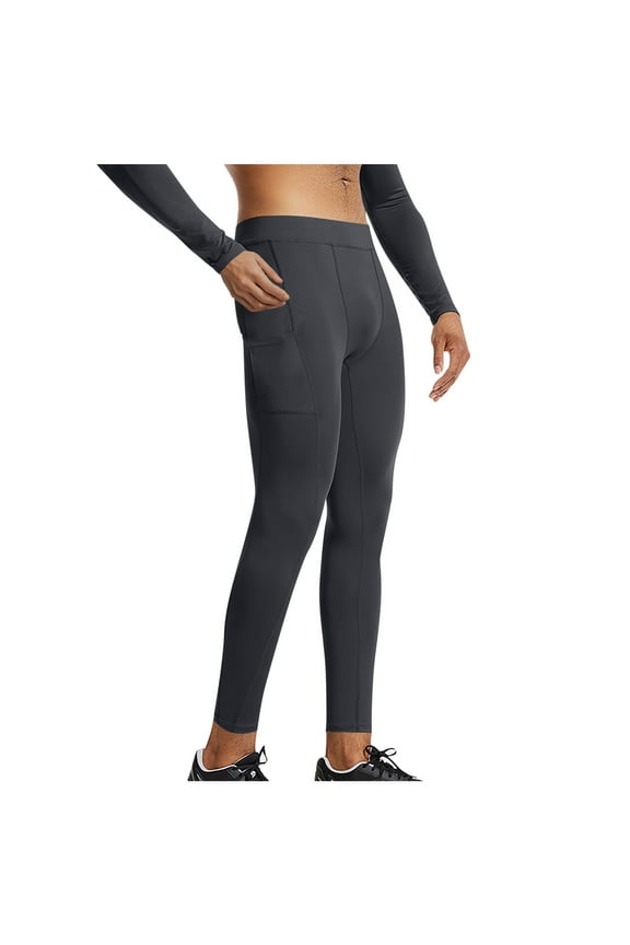 Compression Pants for Men Running Tights Athletic Football Leggings Cycling Base with Pockets Sale Gray,L