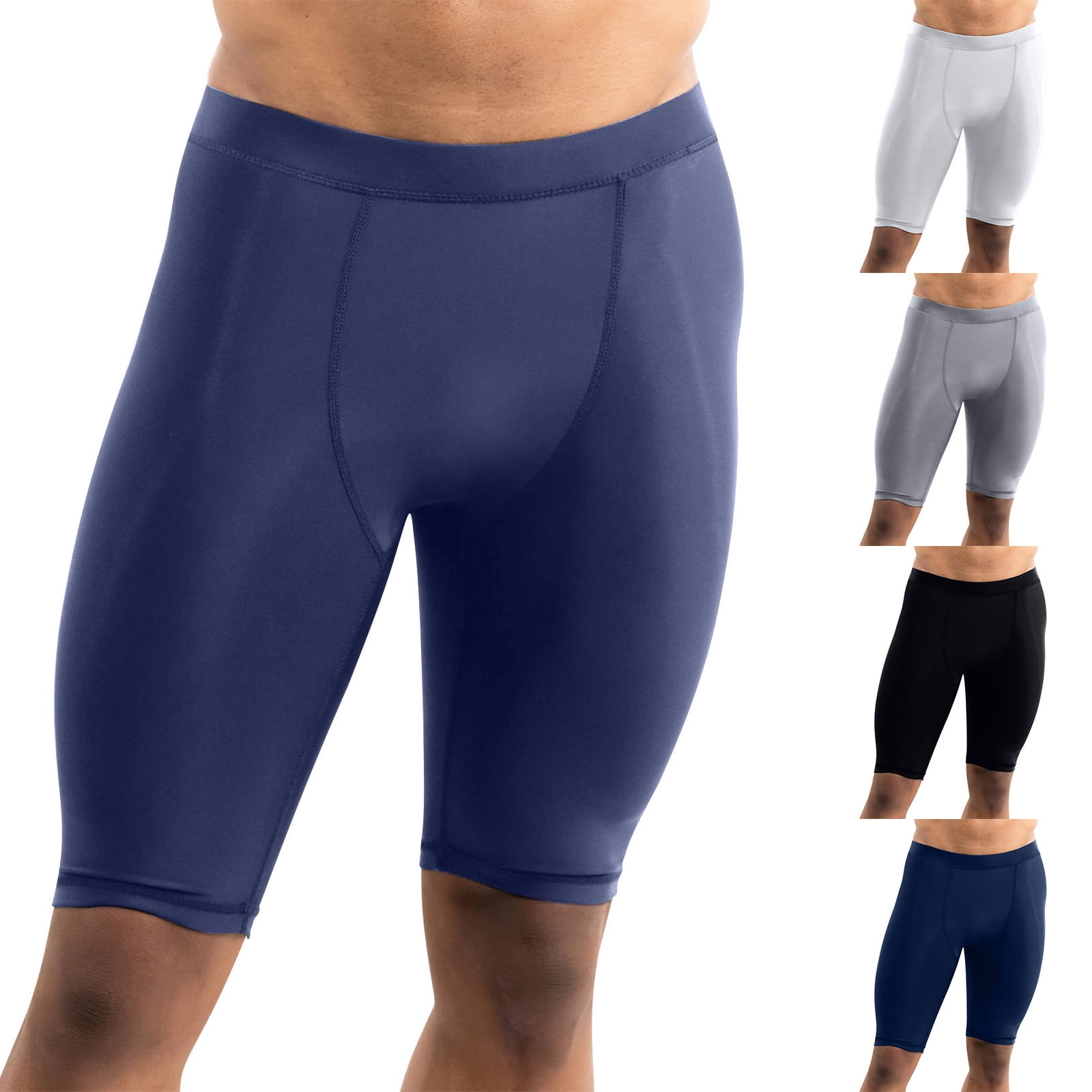 SPVISE Compression Shorts Men 3 Pack, Dry Fit Compression Underwear Spandex Running Shorts Mens Workout Athletic Short Pocket, Black+grey+navy, Small