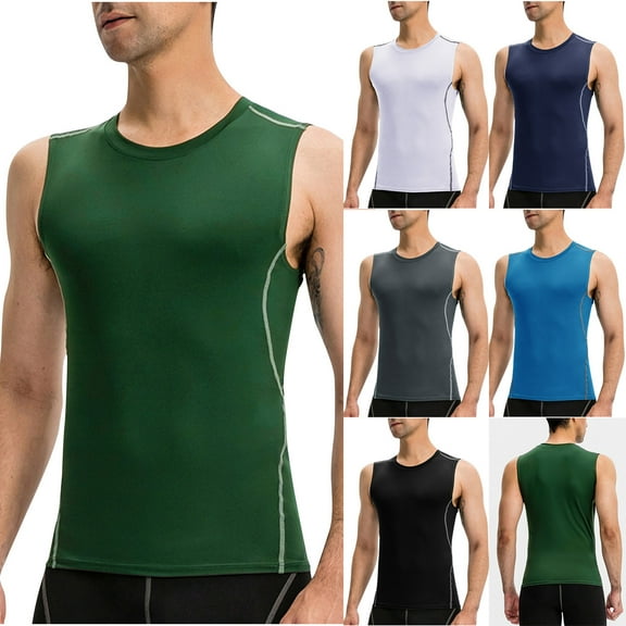 BXINGOHAI Compression Tank Top for Men Bodybuilding Gym Athletic Tight Undershirts Workout Tops Blue,M