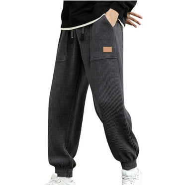 BXINGOHAI Corduroy Cargo Pants for Men Drawstring Jogging Pants Casual Elastic Waist Tapered Pant Fashion Outdoor Streetwear Long Pants Today Deals Dark Gray,XL