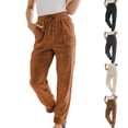 thumbnail image 1 of BXINGOHAI Corduroy Pants for Women Casual Drawstring Elastic High Waist Straight Leg Pants Loose Comfy Trousers with Pockets Khaki L, 1 of 7