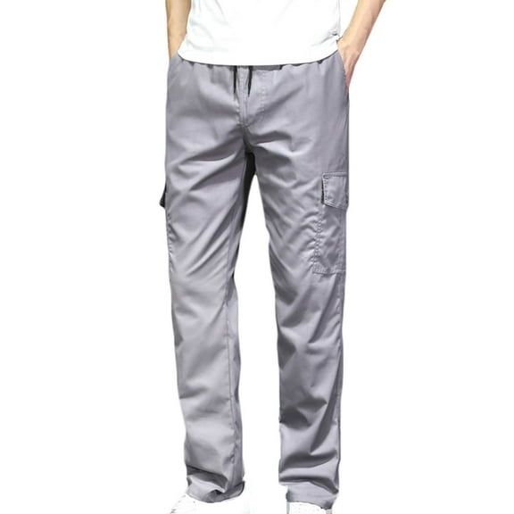 BXINGOHAI Cotton Cargo Pants For Men Breathable Hiking Pants Heavyweight Elastic Waistband Work Pant Solid Sport Jogging Workout Pants With Pocket Gray,XXXL