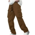thumbnail image 1 of BXINGOHAI Cotton Cargo Pants For Men Breathable Hiking Pants Heavyweight Loose Fit Elastic Waistband Work Pant Solid Sport Jogging Long Pants With Pocket Brown,XL, 1 of 6