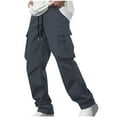 thumbnail image 1 of BXINGOHAI Cotton Cargo Pants For Men Breathable Hiking Pants Heavyweight Loose Fit Elastic Waistband Work Pant Solid Sport Jogging Long Pants With Pocket Navy,L, 1 of 6