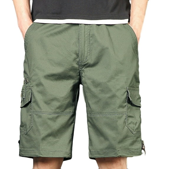 BXINGOHAI Cotton Cargo Shorts For Men Solid With Multi Pockets Zipper Drawstring Straight Pants Casual Outdoor Fitness Shorts Today Sales Army Green,L
