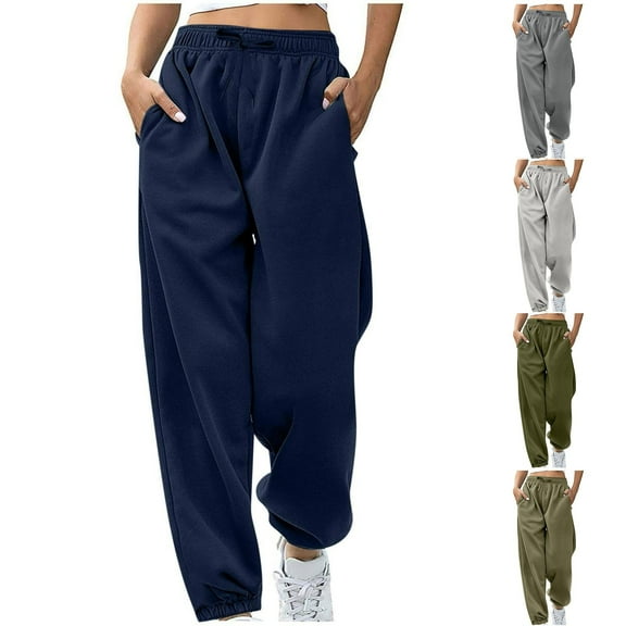 BXINGOHAI Cotton Fleece Sweatpants Women High Waisted Warm Casual Lounge Jogger Pants with Pockets Dark Blue S