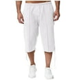 thumbnail image 1 of BXINGOHAI Cotton Linen Shorts For Men Breathable Knee Length 3/4 Baggy Pants Summer Drawstring Sport Golf Lounge Capri Pant With Pockets Fall Savings White,XXXL, 1 of 6