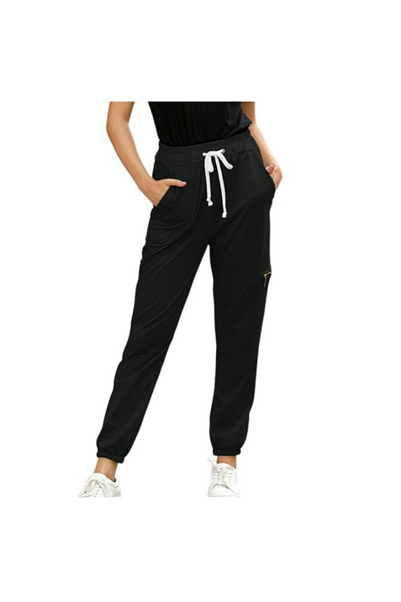 Cotton Sweatpants for Women, High Waisted Jogger Pants Slim Fit Lounge Pants Running Tapered Pants With Pockets Today Black,L
