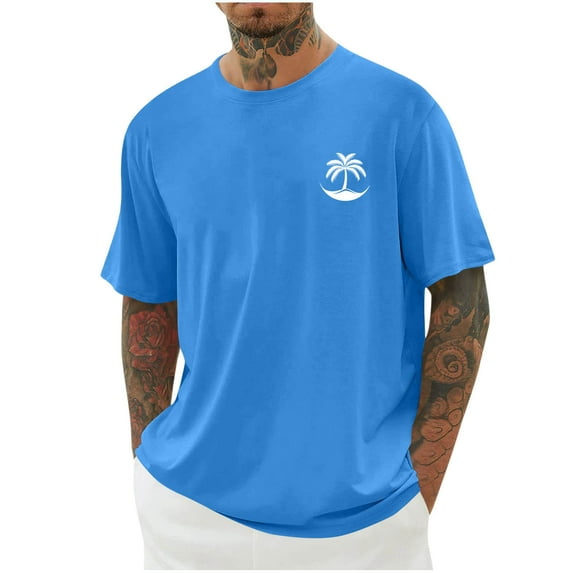 BXINGOHAI Crew Neck Shirts for Men Big And Tall Short Sleeve Shirts for Men Basics Tshirt Fashion Clothing Gifts Today Sales Blue,L