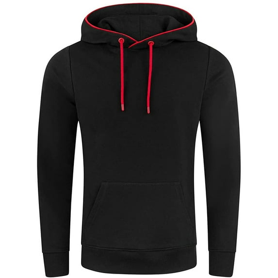 BXINGOHAI Drawstring Hoodies Sweatshirts for Men Big and Tall Pullover Sweatshirt Basic Solid Long Sleeve Hooded Outdoor Running Sports Tops With Kangaroo Pocket Today Sales Black,L