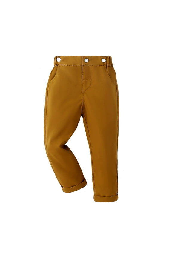 Dress Pants for Kids Slim Fit Straight Suit Pants Casual Elastic Waist Pants School Uniform Trousers With Pockets Today Brown,18 Months