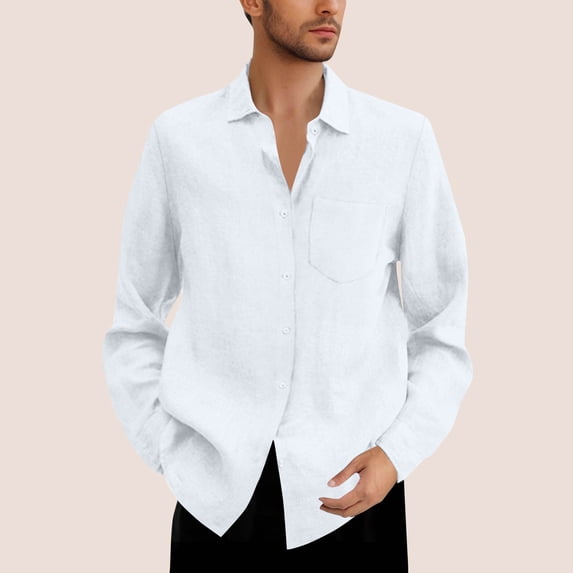BXINGOHAI Dress Shirts for Men Long Sleeve Mens Dress Shirts Loose Fit Casual Button Down Shirts Big Shirts White M