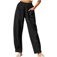 thumbnail image 1 of BXINGOHAI Elastic Waist Pants for Women Solid Drawstring Pants Lightweight Loose Fit Pant 2024 Fashion Daily Pants Trousers Black,XXL, 1 of 6