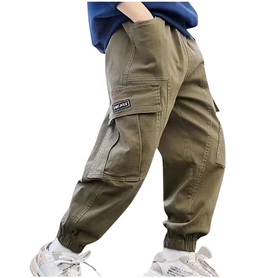 BXINGOHAI Fashion Cargo Pants for Children Multi Pockets Cotton Work Pants Elastic Waist Taperd Pant Fall Winter Long Pant Fall Savings Khaki,7 Years
