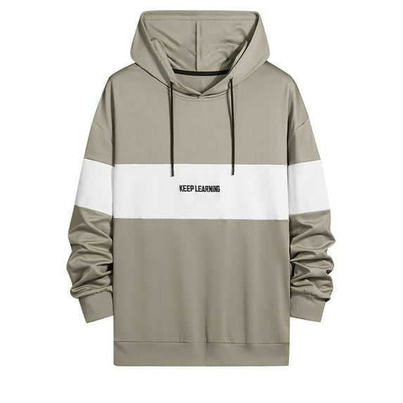 BXINGOHAI Fashion Hoodies Sweatshirts For Men Color Block Hooded Sweatshirt 2024 Jogging Workout Long Sleeve Pullover Shirts With Pocket Drawstring Khaki,XXL