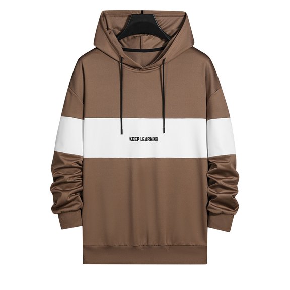 BXINGOHAI Fashion Hoodies Sweatshirts For Men Color Block Hooded Sweatshirt 2024 Jogging Workout Long Sleeve Pullover Shirts With Pocket Drawstring Coffee,XXXXL