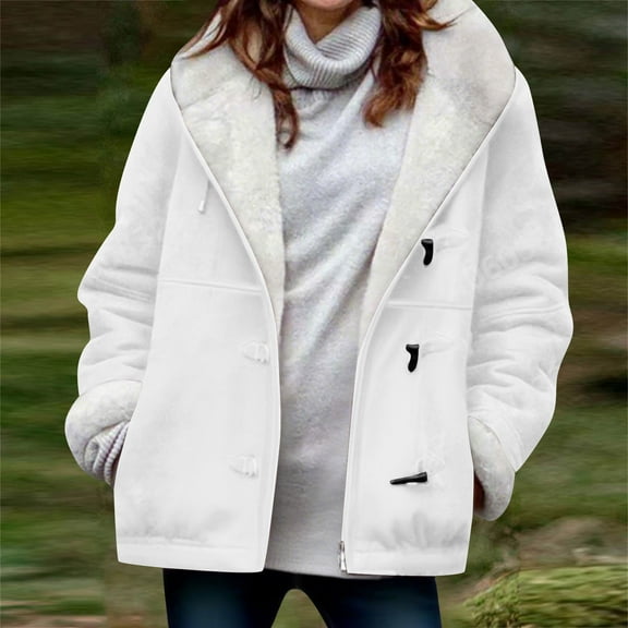 BXINGOHAI Fleece Coat for Women,Women's Oversized Zip Up Hooded Jacket Winter Plus Size Sherpa Coat White S
