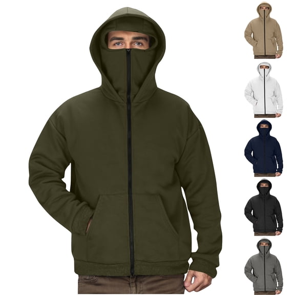 BXINGOHAI Fleece Hoodie with Mask for Men Full Zip Performance Hunting Tactical Fishing Sweatshirt Army Green,S