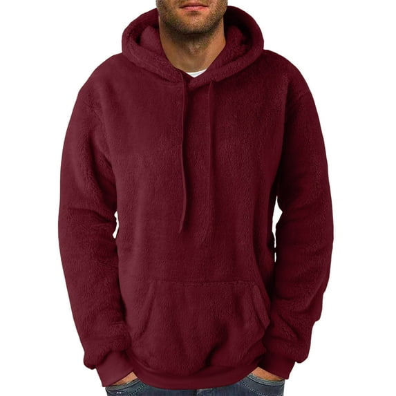 BXINGOHAI Fleece Hoodies Sweatshirts For Men Oversized Comfy Pullover Sweatshirt Basic Solid Long Sleeve Hooded Outdoor Daily Tops With Kangaroo Pocket Drawstring Fall Savings Wine,L