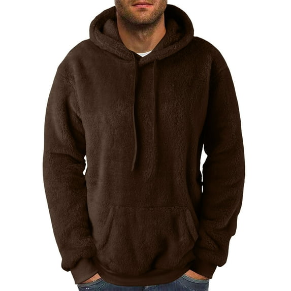 BXINGOHAI Fleece Hoodies Sweatshirts For Men Oversized Comfy Pullover Sweatshirt Basic Solid Long Sleeve Hooded Outdoor Daily Tops With Kangaroo Pocket Drawstring Clearance Sale Brown,L