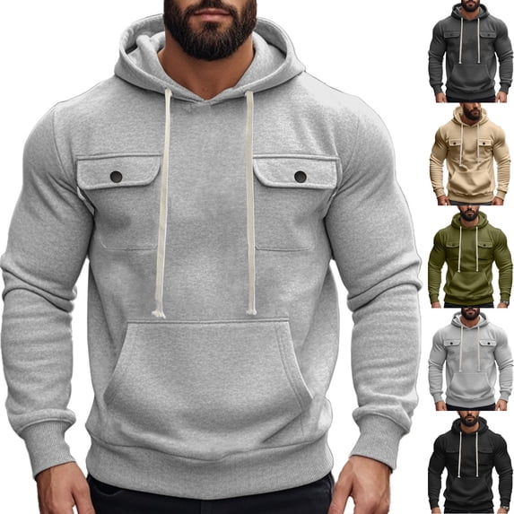 BXINGOHAI Fleece Hoodies for Men Pullover Casual Fashion Sweatshirts Thermal Athletic Hoody with Kanga Pocket Black 2XL