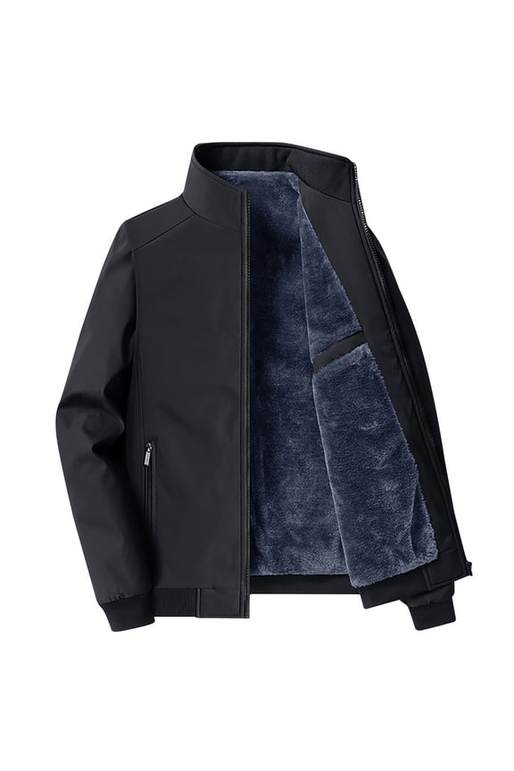 Fleece Jackets for Men Full Zip Long Sleeve Coats Fall Winter Jacket Thick Stand Collar Coat Casual Daily Outwear With Zip Pockets Dark Gray,M