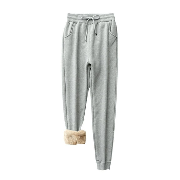 BXINGOHAI Fleece Lined Sweatpants for Women Casual Drawstring Joggers Pants With Pockets High Waisted Thermal Winter Warm Pants for Snow Gray,XXL