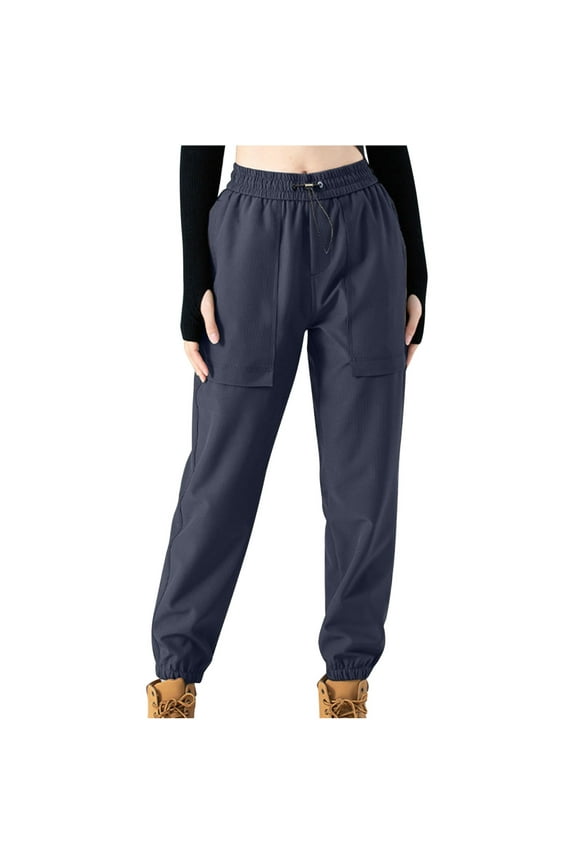 Fleece Lined Sweatpants for Women Casual Elastic Waist Jogger Pants Drawstring Fall Winter Sweatpant Tapered Pant Today Dark Gray,M