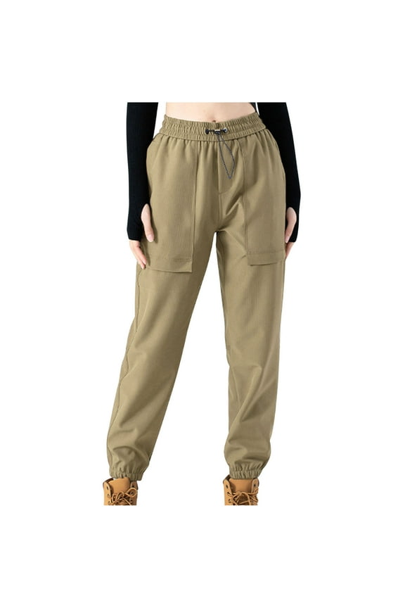 Fleece Lined Sweatpants for Women Casual Elastic Waist Jogger Pants Drawstring Fall Winter Sweatpant Tapered Pant Today Khaki,M