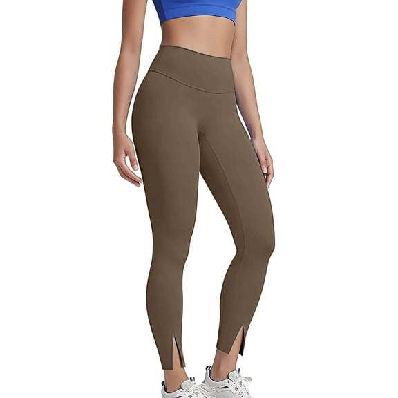 BXINGOHAI Fleece Lined Yoga Pants High Waisted 4-Way Stretch Thermal for Winter Running & Gym Brown XL