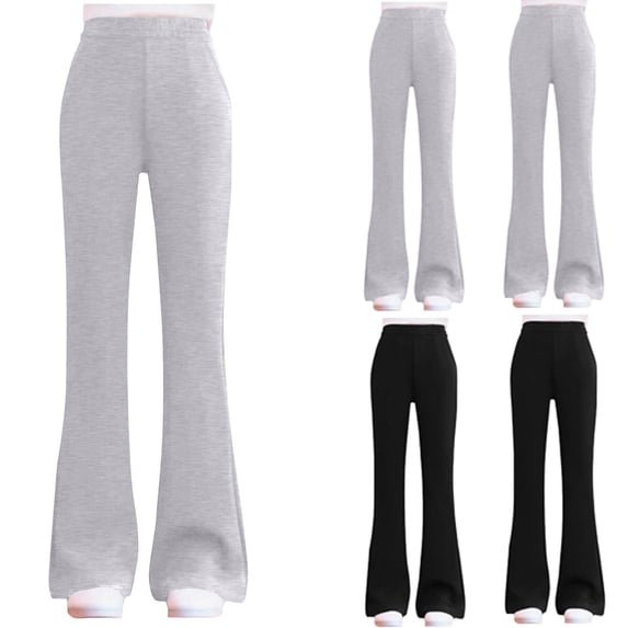BXINGOHAI Girl's Leggings Cross High Waisted Flare Pants Yoga Bootcut Pants Solid Color Full Length Bell Bottoms Black 12 Years
