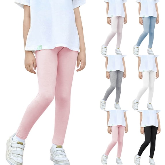 BXINGOHAI Girls Leggings Cotton Full Length Stretchy Kids Pants Footless Khaki 13-14Years