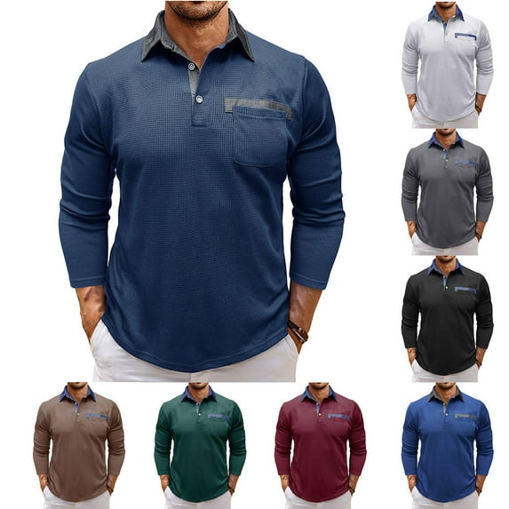 BXINGOHAI Golf Shirts for Men Long Sleeve Lightweight Casual Collared Shirts with Button Today Sales Blue,S